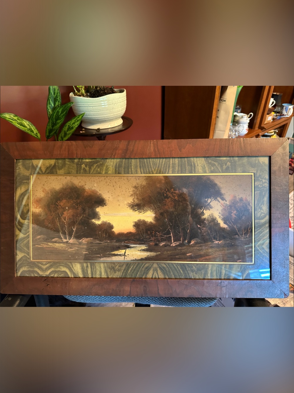 Antique Framed Autumn Landscape Wall Art - Brown and Green